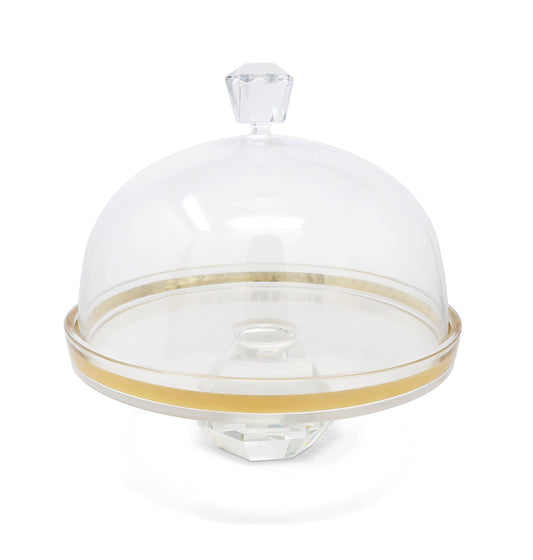 VIVIENCE - Glass Cake Dome with Colored Diamond Base and Knob