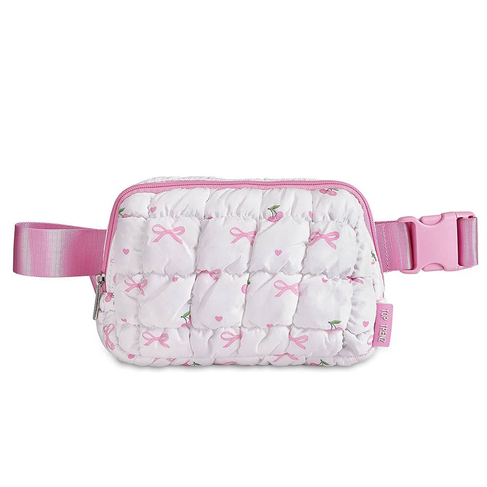 Top Trenz Inc - White Scrunchie Puffer Belt Bag with Bow Pattern