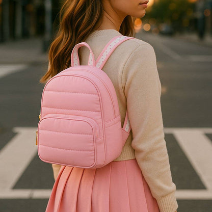 Top Trenz Inc - Pink Puffer Mini backpack with Heart Straps