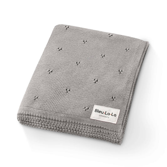 Bleu La La - 100% Organic Cotton Pointelle Swaddle Receiving Baby Blanket: Dove Grey