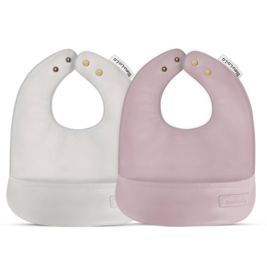 Bleu La La - Set of Soft Vegan Leather Easy Clean Bibs 0-12 Months: Muave & Ivory